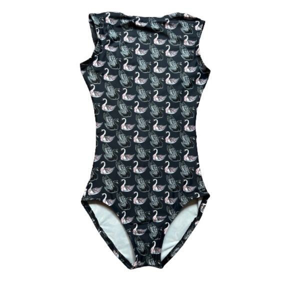 Yumiko Other - Boatneck audition dance wear black swan leotard with low, pinched back.